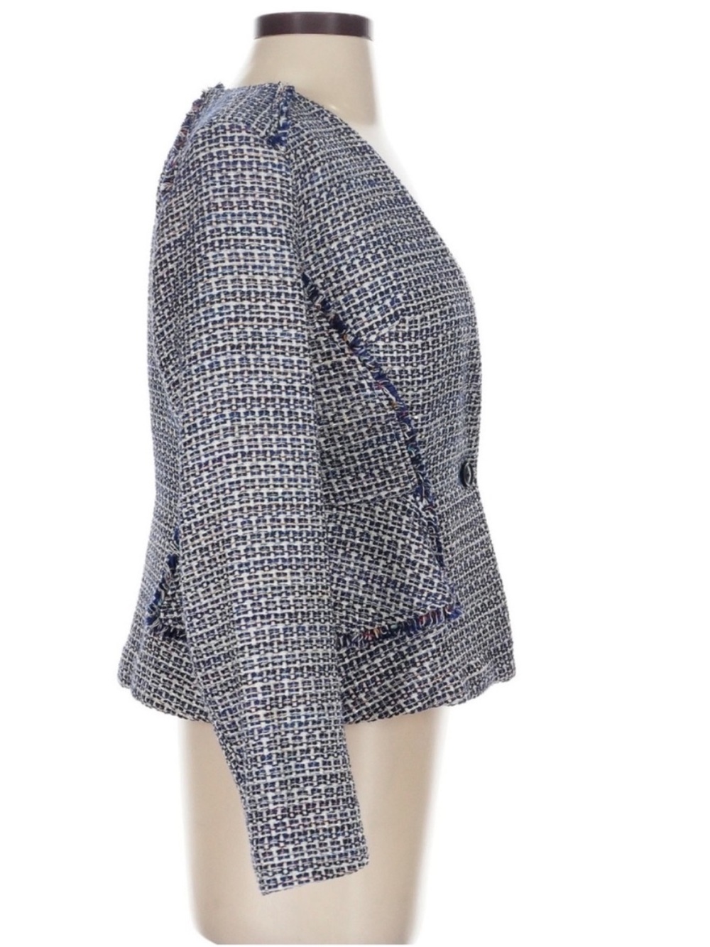 Banana Republic Tweed Peplum Blazer Jacket Blue White Size 4 Career - Picture 4 of 7